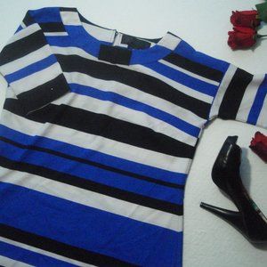 Kardashian Kollection| Blue Striped Popover Blouse